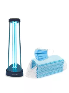   Бактерицидна антивирусна лампа V-TAC 11203 + подарък, UV + Озон, 38W, 60 кв.м, Таймер, Черен - Код G8416
