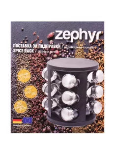   Бурканчета за подправки на стойка ZEPHYR ZP 1217 CR12, 12 бр. бурканчета, 3 нива, Въртяща се основа, Черен - Код G8459