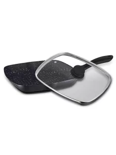   Грил тиган с капак ZEPHYR Z 4316 M24C, 24см., Незалепващо покритие, Гранит, Правоъгълен, Черен - Код G8778