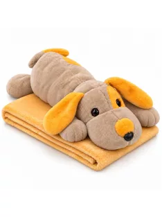 Плюшена играчка 55см, с одеяло, Куче, Кафяв
